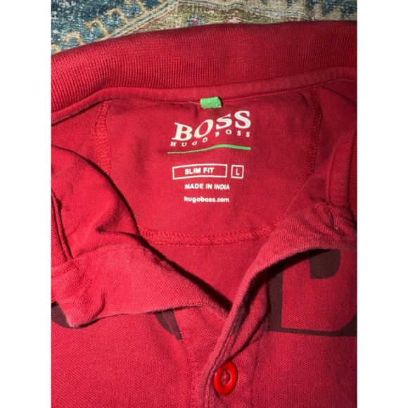 Hugo Boss Mens Slim Fit Polo Shirt Red Big Logo Graphic Cotton Large - Picture 4 of 7